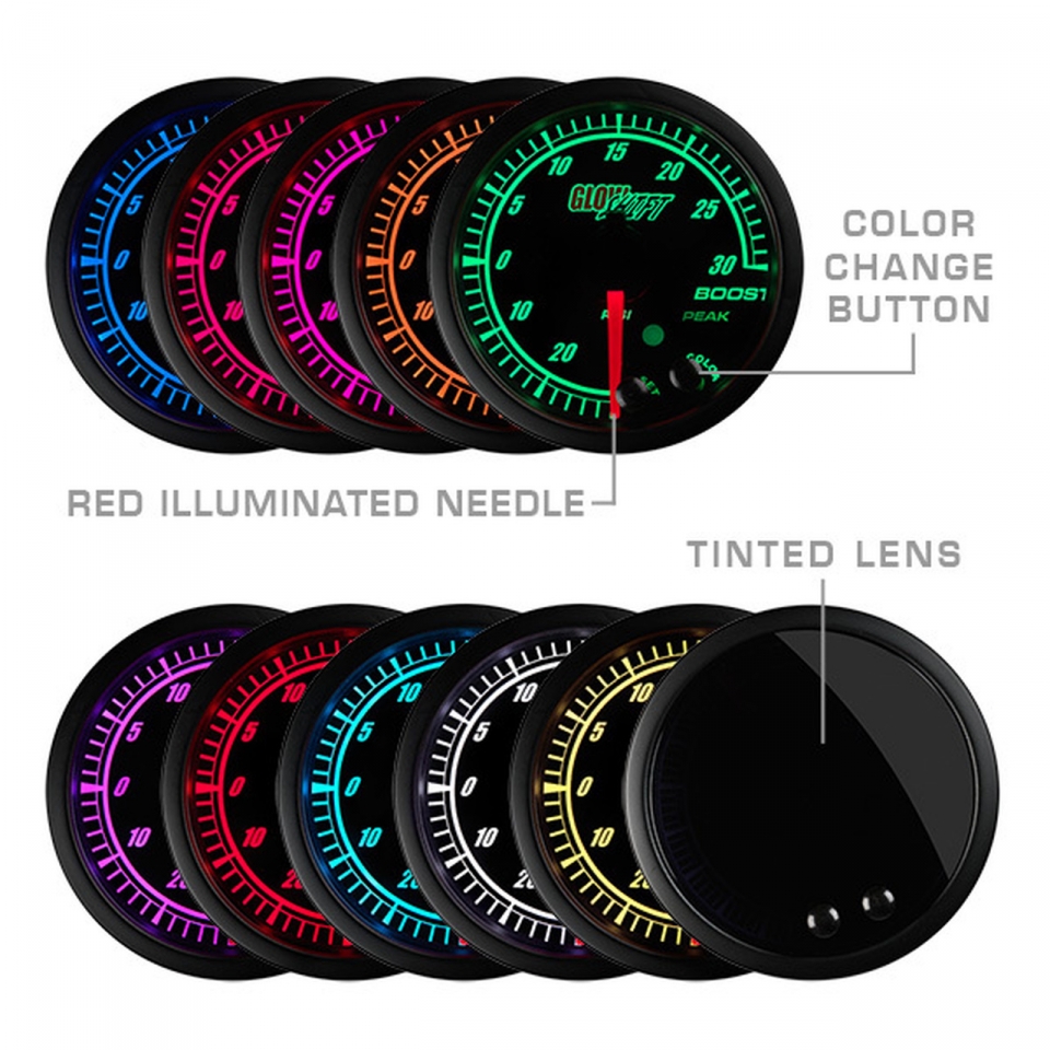 52mm Multi-Color LED Display GlowShift 10 Color Digital 30 PSI Boost/Vacuum Gauge Kit Tinted Lens for Car & Truck 2-1/16 Includes Electronic Pressure Sensor 52mm Multi-Color LED Display GlowShift 10 Color Digital 30 PSI Boost/Vacuum Gauge Kit Tinted Lens for Car & Truck 2-1/16 Includes Electronic Pressure Sensor